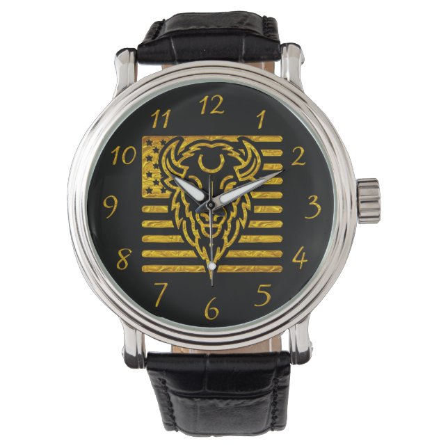 Bison With American Flag Background Watch (Front)