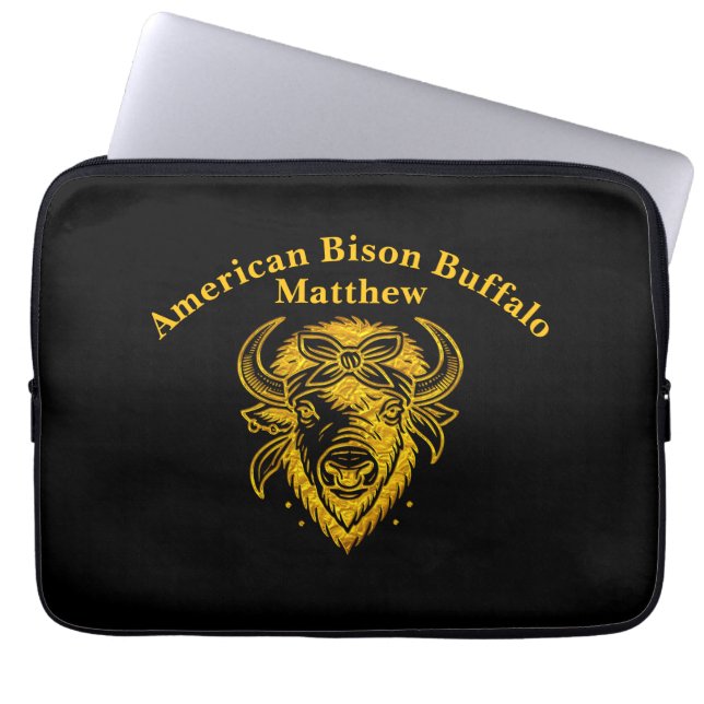 Bison With Bandanna in Graphic Style Artwork Laptop Sleeve (Front)