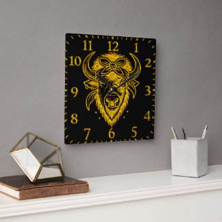 Bison With Bandanna in Graphic Style Artwork Square Wall Clock