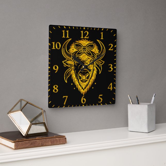 Bison With Bandanna in Graphic Style Artwork Square Wall Clock (Office)