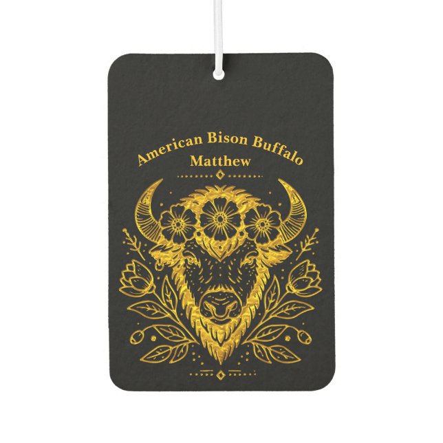 Bison With Floral Crown in Intricate Design Car Air Freshener (Front)