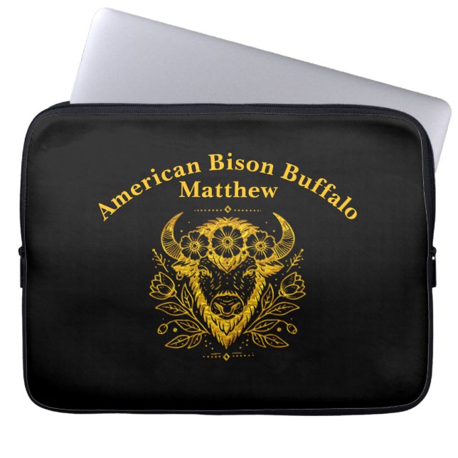 Bison With Floral Crown in Intricate Design Laptop Sleeve (Front)