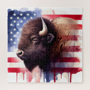 Bison with United States of America flag Jigsaw Puzzle