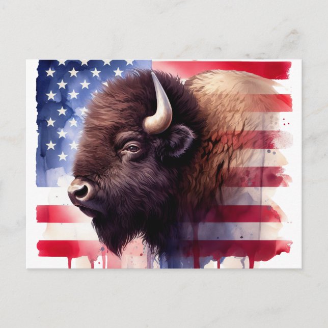 Bison with United States of America flag Postcard (Front)