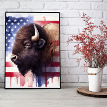 Bison with United States of America flag