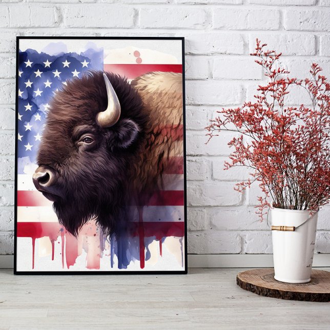 Bison with United States of America flag Poster (Creator Uploaded)