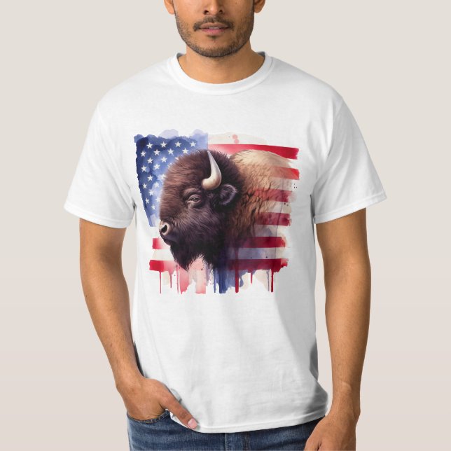 Bison with United States of America flag T-Shirt (Front)