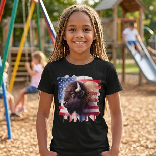 Bison with United States of America flag T-Shirt