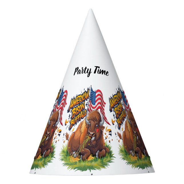 Bison with US Flag in Grass Party Hat (Front)