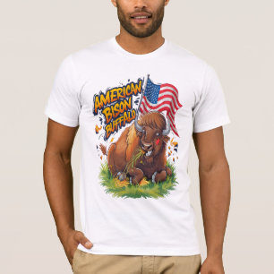 Bison with US Flag in Grass T-Shirt
