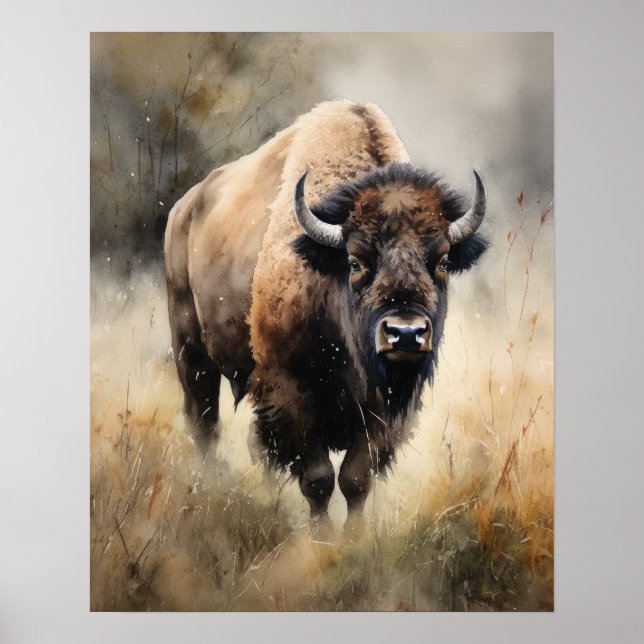 Bison Woodland Animal Art Print Poster (Front)