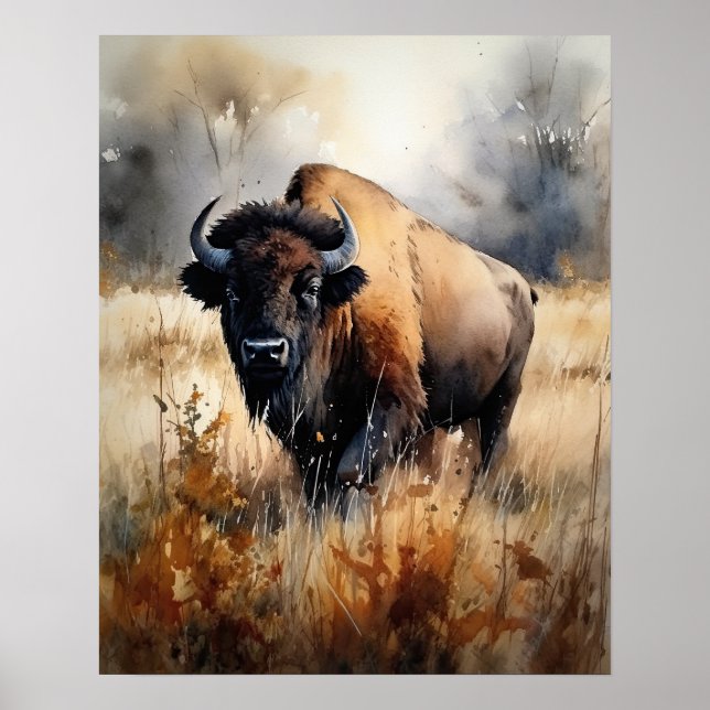 Bison Woodland Animal Art Print Poster (Front)