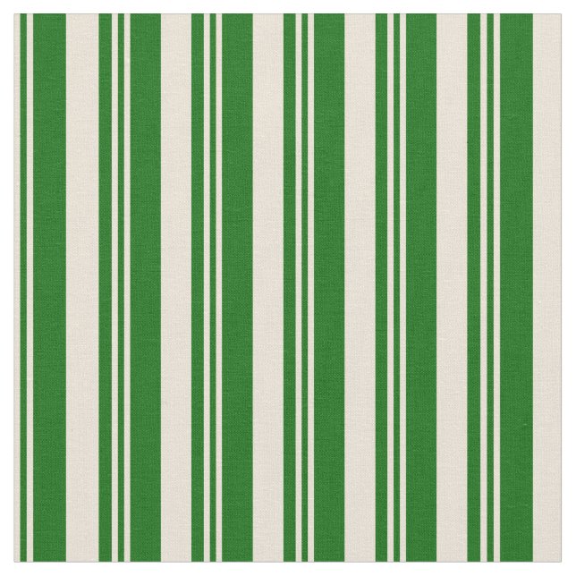 Bisque and Dark Green Coloured Stripes Fabric (Close Up)