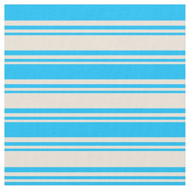 Bisque and Deep Sky Blue Stripes Fabric (Close Up)