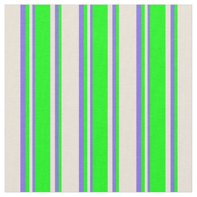Bisque, Lime, and Medium Slate Blue Stripes Fabric (Close Up)