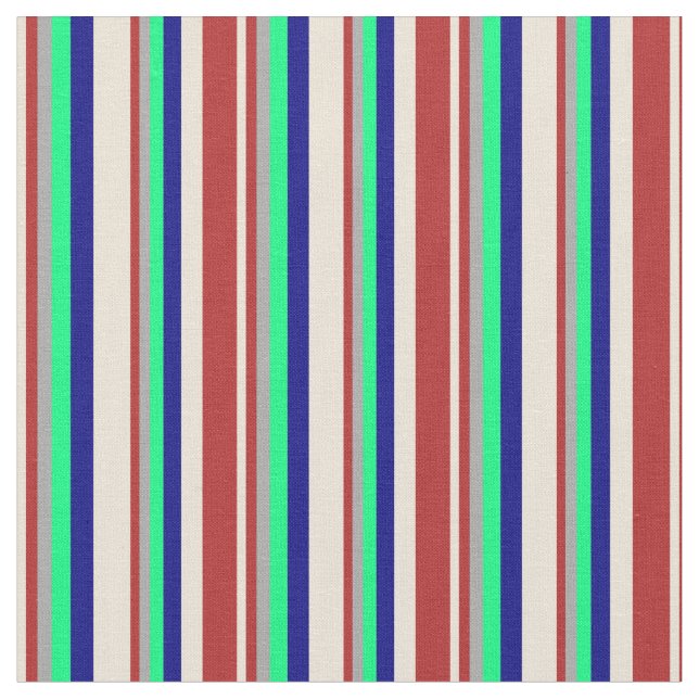 Bisque, Red, Dark Grey, Green, and Blue Lines Fabric (Close Up)