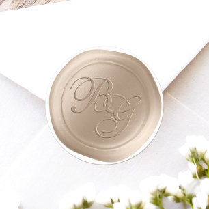 Bisque Script Double Monogram Wax Seal Stickers