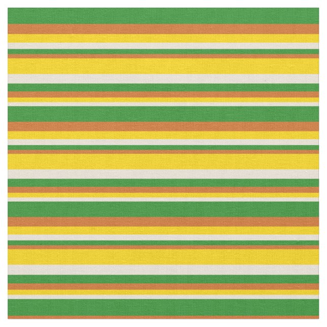 Bisque, Yellow, Chocolate & Forest Green Stripes Fabric (Close Up)