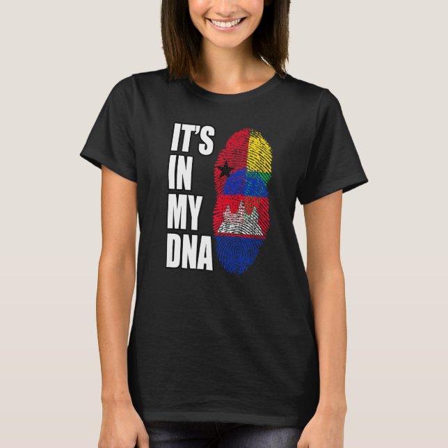 Bissau Guinean And Cambodian Mix DNA Flag Heritage T-Shirt (Front)