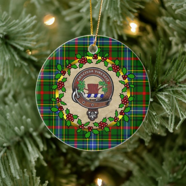 Bisset Clan Badge & Tartan Personalised Xmas Ceramic Ornament (Tree)