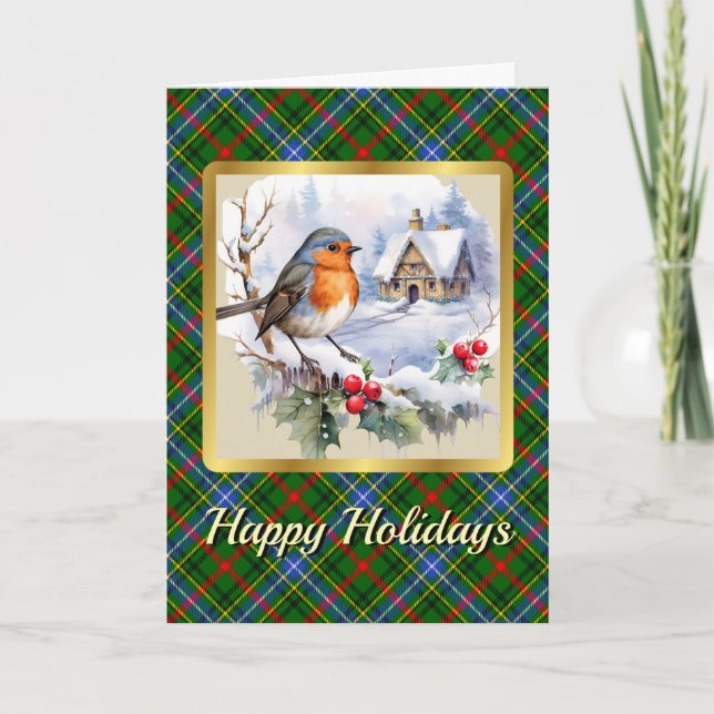 Bisset Crest & Tartan w/Robin Personalised  Card (Front)
