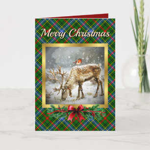 Bisset Stag & Robin Tartan Personalised  Holiday Card