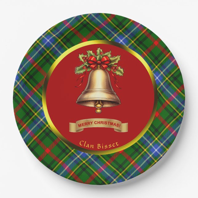 Bisset Tartan Personalised Christmas Paper Plate (Front)