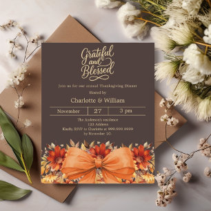 Bistre bow orange Thanksgiving dinner invitation
