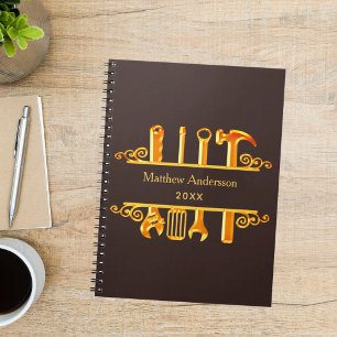 Bistre brown gold tools home repairs business notebook
