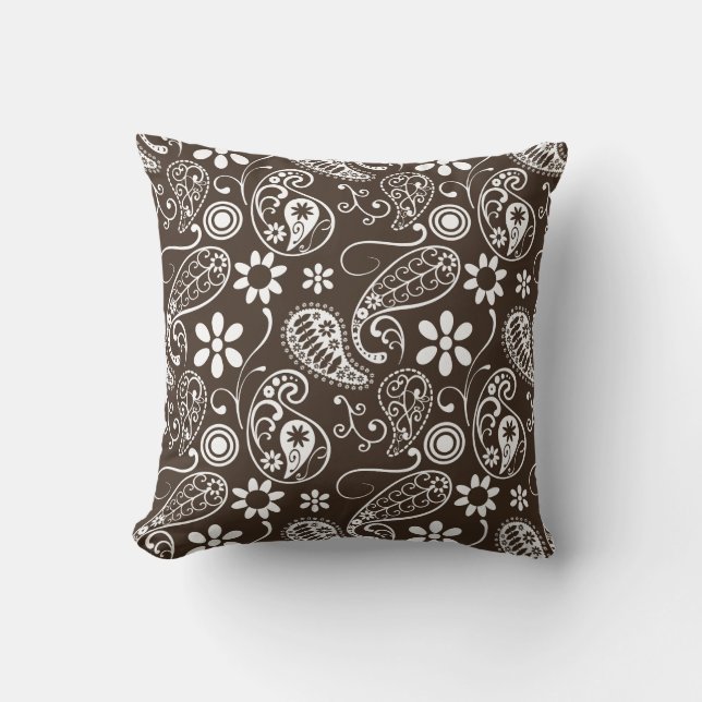 Bistre Brown Paisley Cushion (Front)