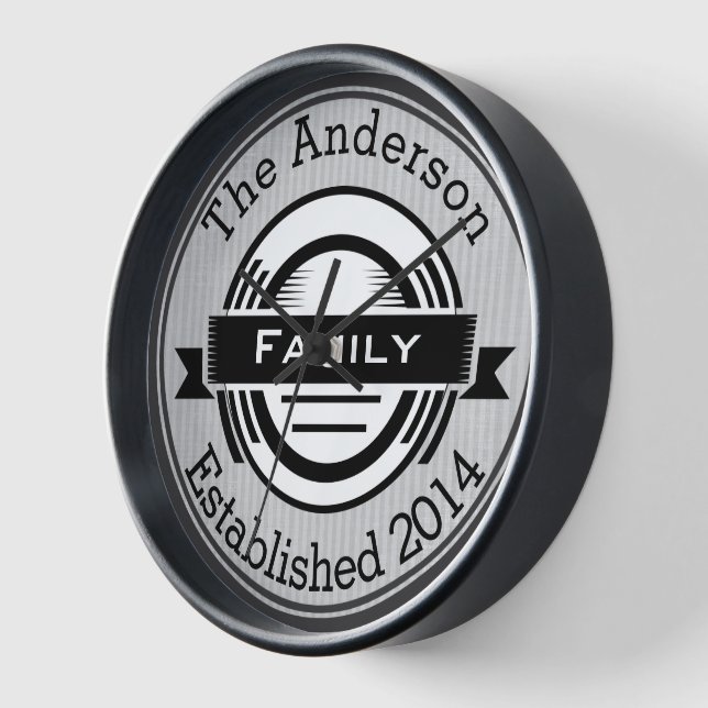 Bistro Style Aesthetic Family Name Retro Logo Wall Clock (Angle)