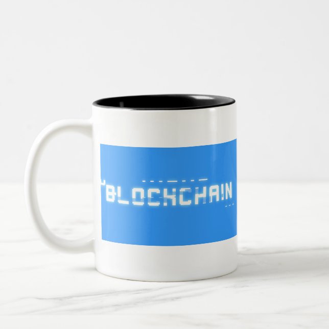 Bit glitch blockchain Two-Tone coffee mug (Left)
