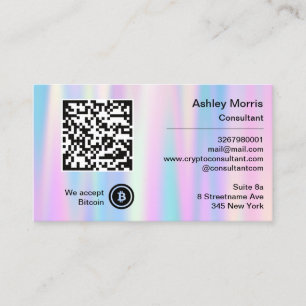 Bit Me QR Code Accept Bitcoins Holograph Pink Business Card