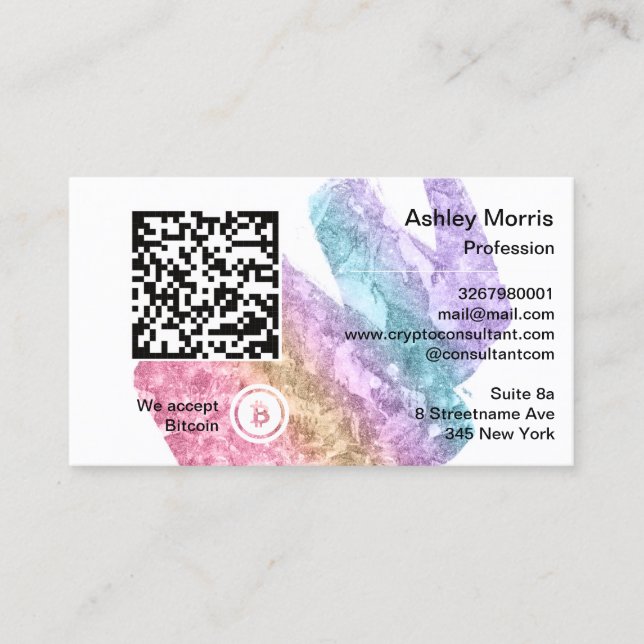 Bit Me QR Code We Accept Bitcoin Blue Strokes Business Card (Front)