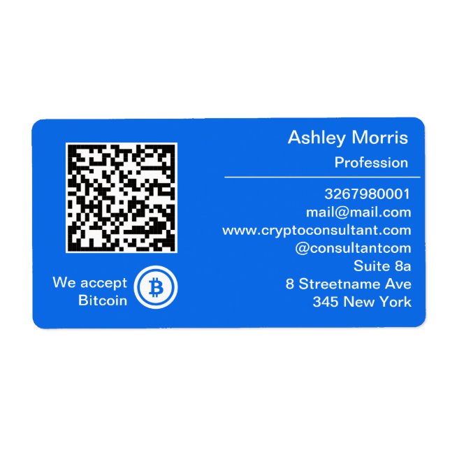 Bit Me QR Code We Accept Bitcoin Logo Blue (Front)