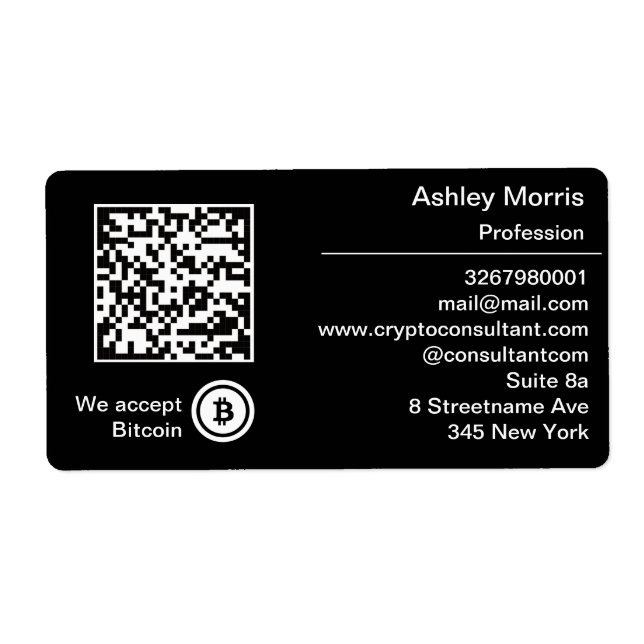 Bit Me QR Code We Accept Bitcoin Logo Consult VIp (Front)