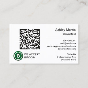 Bit Me QR Code We Accept Bitcoins Consultant Trade Business Card