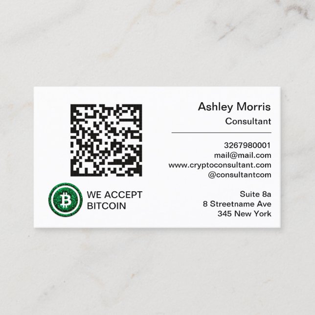 Bit Me QR Code We Accept Bitcoins Consultant Trade Business Card (Front)