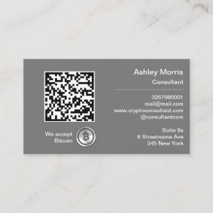 Bit Me QR Code We Accept Bitcoins Custom Grey Silv Business Card
