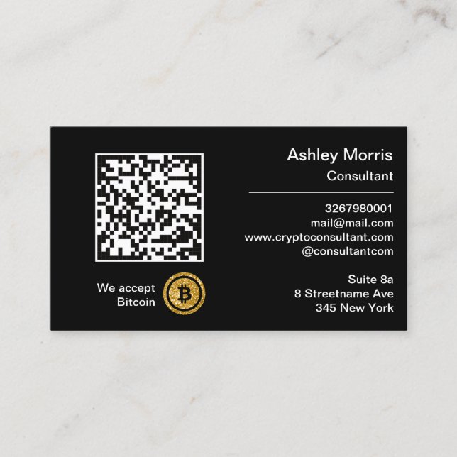 Bit Me QR Code We Accept Bitcoins Custom Logo Business Card (Front)