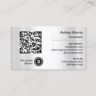 Bit Me QR Code We Accept Bitcoins Custom Silver Business Card