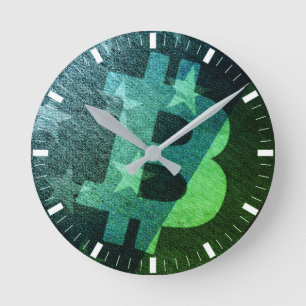 Bitcoin America ₿ (Green) Round Clock
