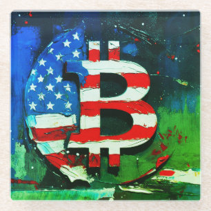 Bitcoin America (Style: Green) Oil Painting  Glass Coaster