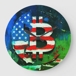 Bitcoin America (Style: Green) Oil Painting Large Clock