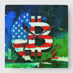 Bitcoin America (Style: Green) Oil Painting Square Wall Clock