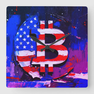Bitcoin America (Style: Miami) Oil Painting Square Wall Clock