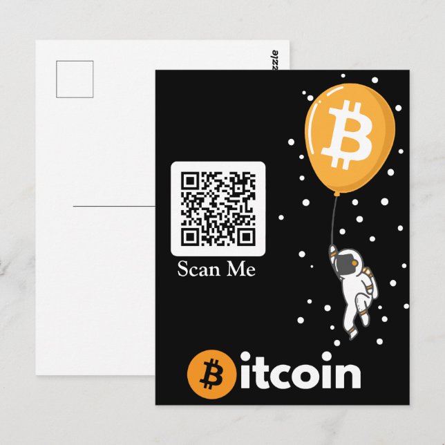 Bitcoin Astronaut to the moon - Btc Qr code Crypto Postcard (Front/Back)