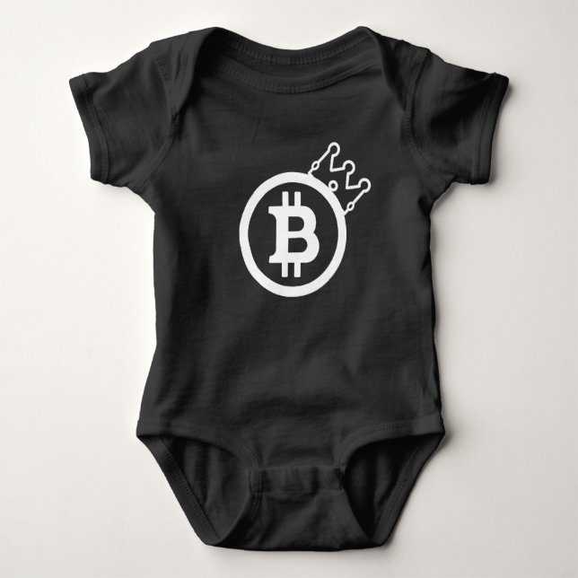 BITCOIN-Baby Onsie with Crown-BLACK-Cryptocurrency Baby Bodysuit (Front)