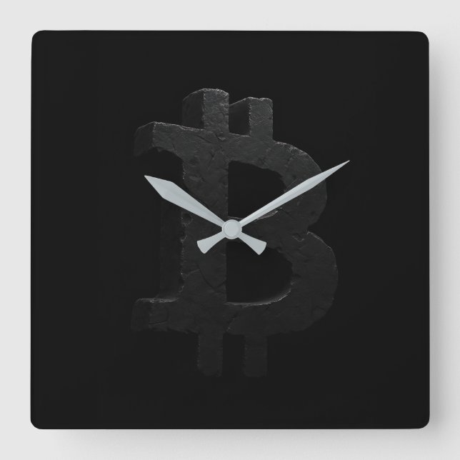 Bitcoin Black Rock ₿ Square Wall Clock (Front)