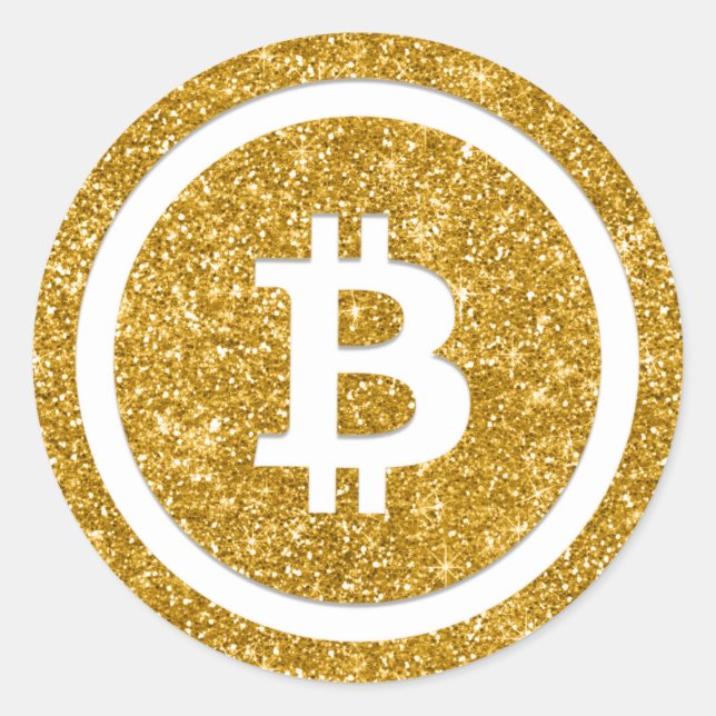 Bitcoin Blockchain Logo Gold White Money Trader Classic Round Sticker (Front)